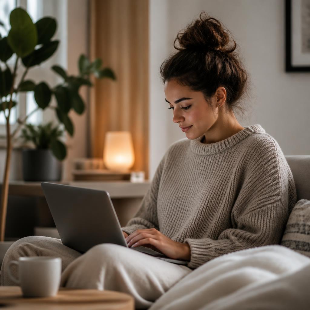 Person privately completing a self-assessment on a laptop at home